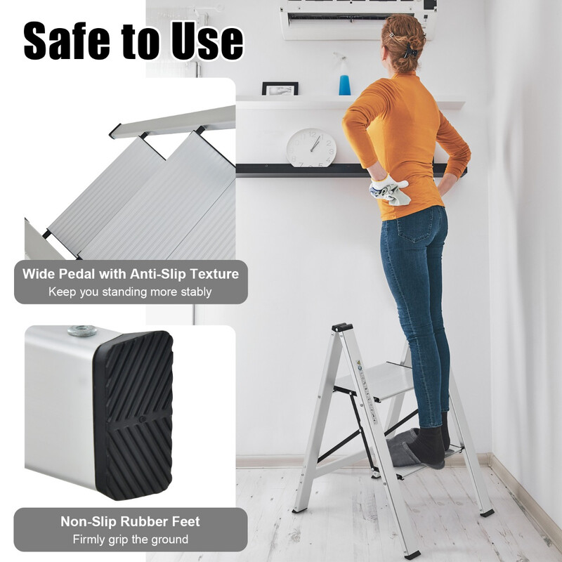 Aluminiumstege 2 trin vippbar 150 kg belastning sølv let