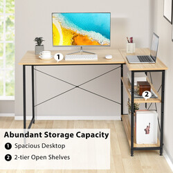 L-formet skrivebord i trækomposit og metal 120x88 cm justerbar naturlig