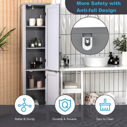 Badeværelseskab grå MDF smal 37x37x160 cm fem hylder to døre