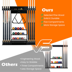 Vægmonteret køstativ i fyr sort 79x8x91 cm med 8 holdere