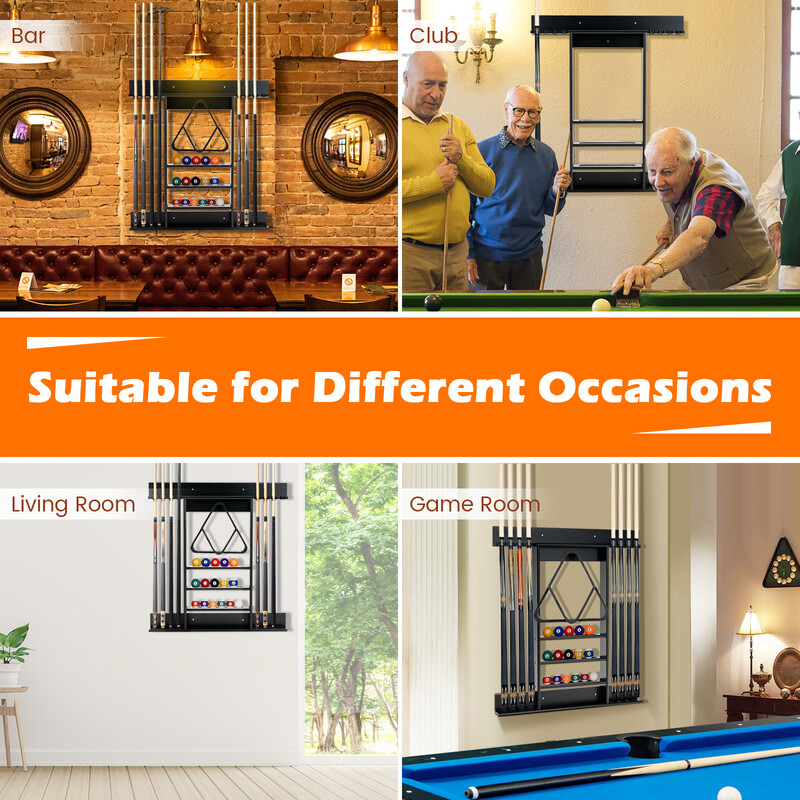 Vægmonteret køstativ i fyr sort 79x8x91 cm med 8 holdere