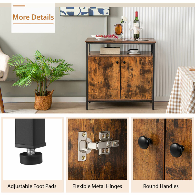 Serveringsskab rustik brun metalramme 80x40x80 cm med 3 hylder