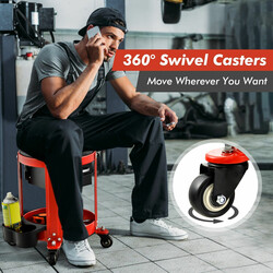 Mekanikerstol metal 150 kg med opbevaringsbakker og værktøjsholder