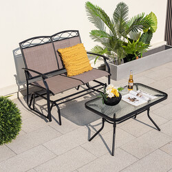 Glidegynge sæt i metal med sofabord tosidet 104x72x94 cm brun