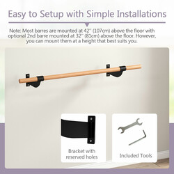 Vægmonteret balancestang 120 cm bøgetræ sort til ballet hjemme