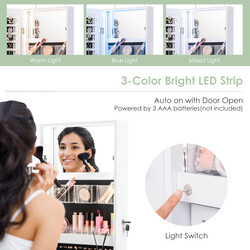 Smykkeskab hvid MDF glas med fuldlængdespejl LED-lys væg dør 37x10x135 cm