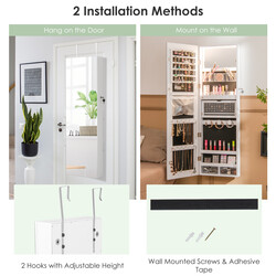 Smykkeskab hvid MDF glas med fuldlængdespejl LED-lys væg dør 37x10x135 cm