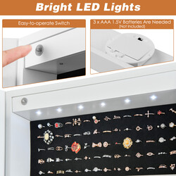 Hvid fritstående smykkeskab med justerbart spejl LED-belysning 41x36x158 cm