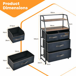 Sideboard MDF med fire skuffer fire stofkurve og to hylder 58x29x100