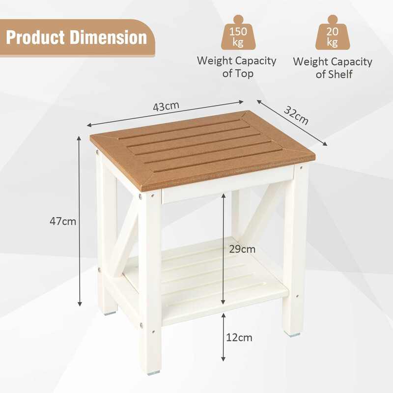 Brusebadsskammel HDPE hvid 43x32x47 cm 150 kg kapacitet med opbevaring