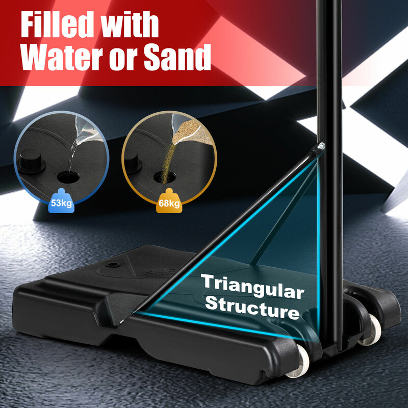 Basketballstativ justerbar højde 130-305 cm sort med hjul og net