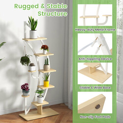 Halvmåneformet metalopbevaringsstativ med 8 hylder og krog hvid 60x30x155 cm