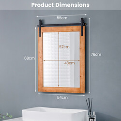 Væg spejl med massiv træramme metalbeslag rustik brun 76 x 56 cm