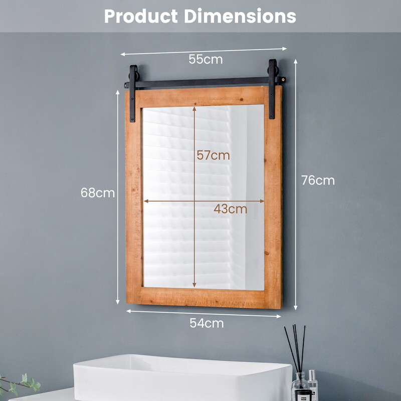 Væg spejl med massiv træramme metalbeslag rustik brun 76 x 56 cm