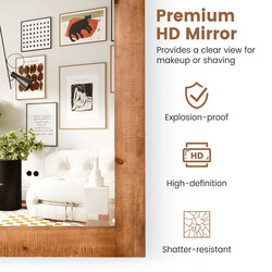 Væg spejl med massiv træramme metalbeslag rustik brun 76 x 56 cm