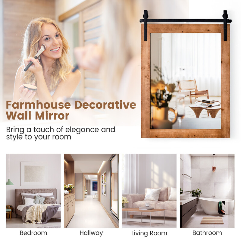 Væg spejl med massiv træramme metalbeslag rustik brun 76 x 56 cm