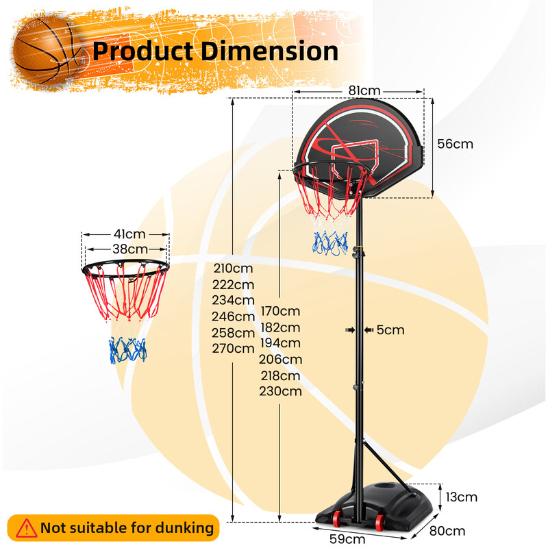 Justerbart basketballstativ 170-230 cm sort med ring