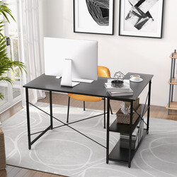 L-formet skrivebord sort 120x88x74