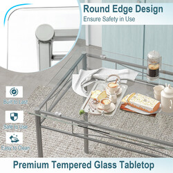 Spisegruppe med hærdet glasbord 107x70x76 cm og 4 metalstole