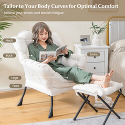 Lænestol med fodpall beige polyester metalramme 75x81x94 cm