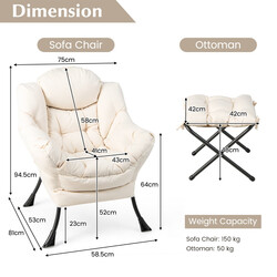 Lænestol med fodpall beige polyester metalramme 75x81x94 cm