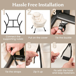 Lænestol med fodpall beige polyester metalramme 75x81x94 cm