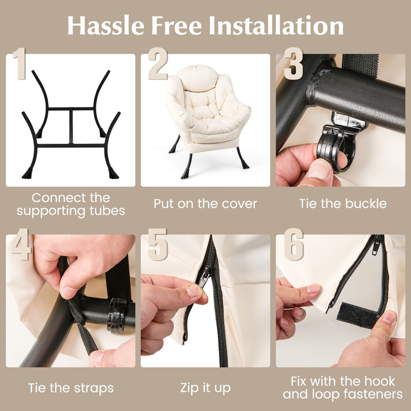 Lænestol med fodpall beige polyester metalramme 75x81x94 cm