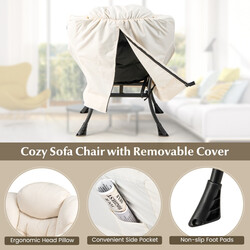 Lænestol med fodpall beige polyester metalramme 75x81x94 cm