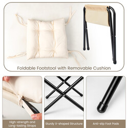 Lænestol med fodpall beige polyester metalramme 75x81x94 cm