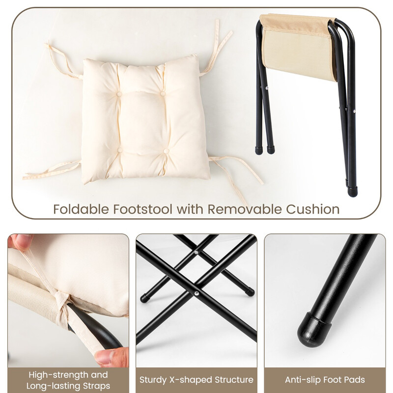 Lænestol med fodpall beige polyester metalramme 75x81x94 cm