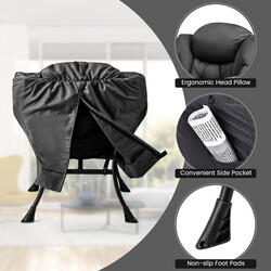 Lænestol med fodpall beige polyester metalramme sidelomme