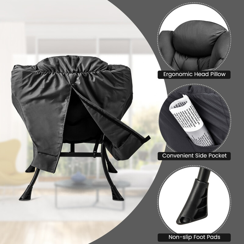 Lænestol med fodpall beige polyester metalramme sidelomme