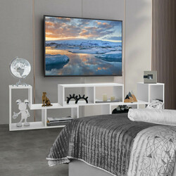 Tv-bænk hvid spånplade justerbar 134-180 cm med opbevaring