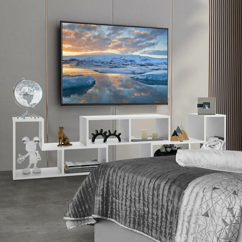 Tv-bænk hvid spånplade justerbar 134-180 cm med opbevaring