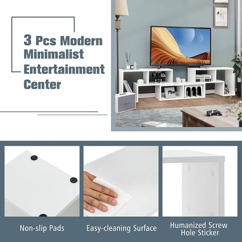 Tv-bænk hvid spånplade justerbar 134-180 cm med opbevaring