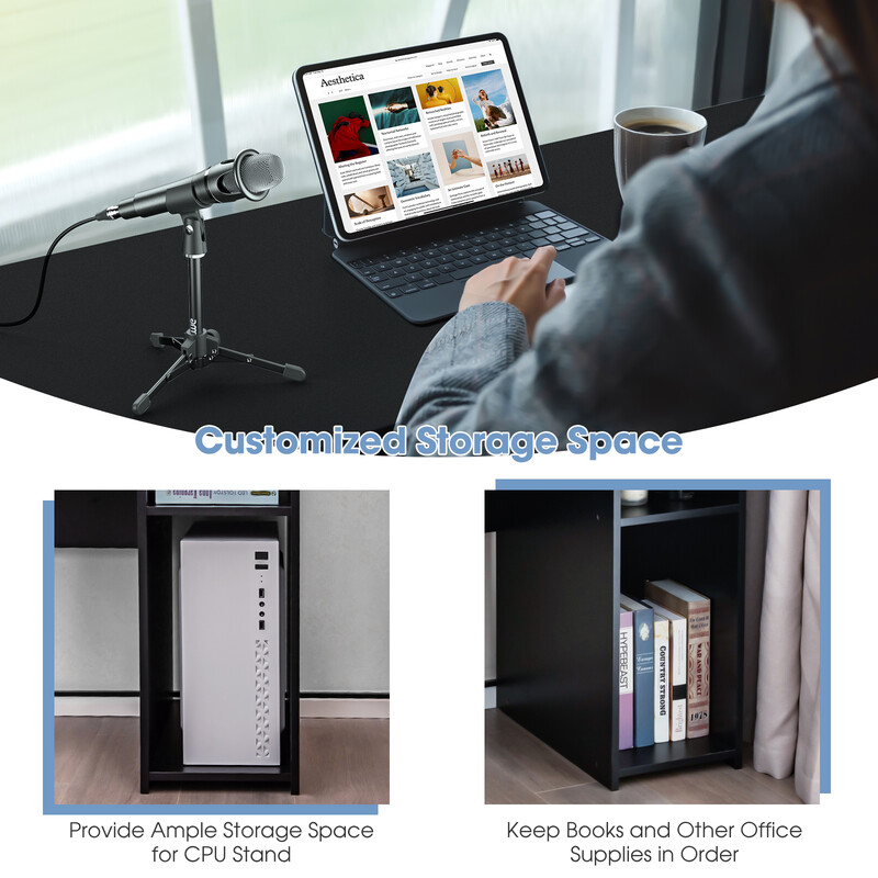 Skrivebord i sort træ MDF 102x50x82 cm med skuffe og hylder