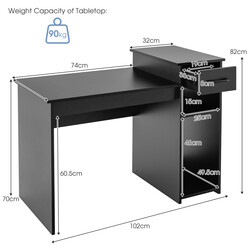 Skrivebord i sort træ MDF 102x50x82 cm med skuffe og hylder