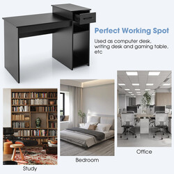 Skrivebord i sort træ MDF 102x50x82 cm med skuffe og hylder