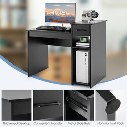 Skrivebord i sort træ MDF 102x50x82 cm med skuffe og hylder