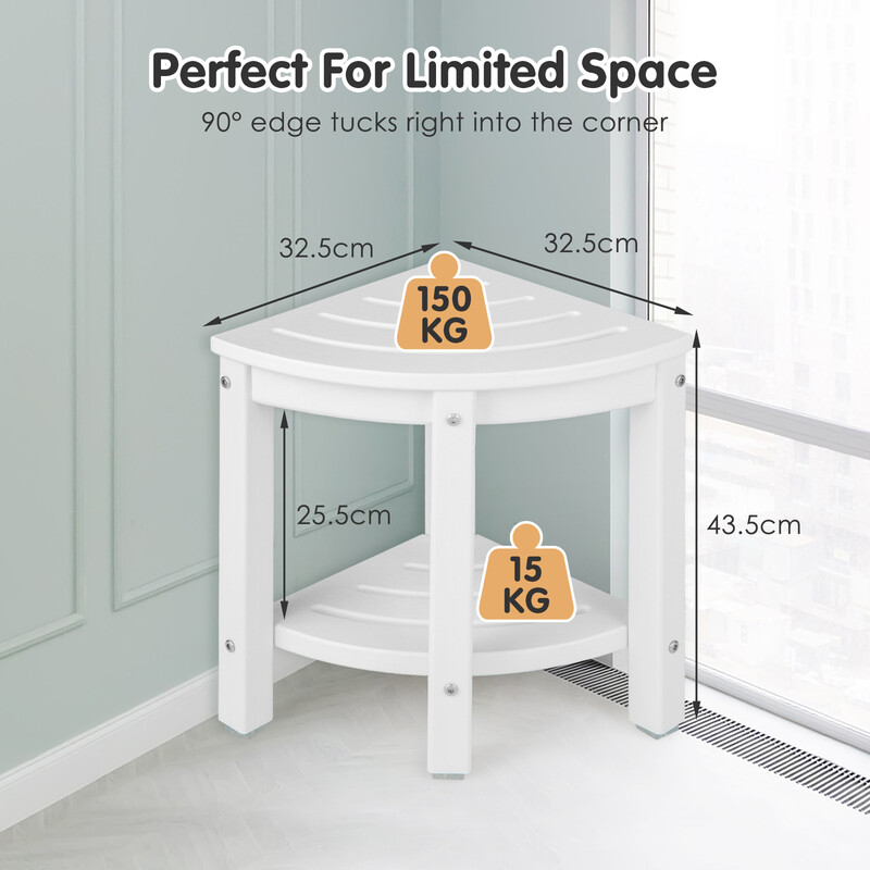 Hjørnedusjbænk hvid HDPE 32