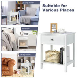 Natbord 2-pak hvid MDF 48x40x58 cm med skuffe og hylde