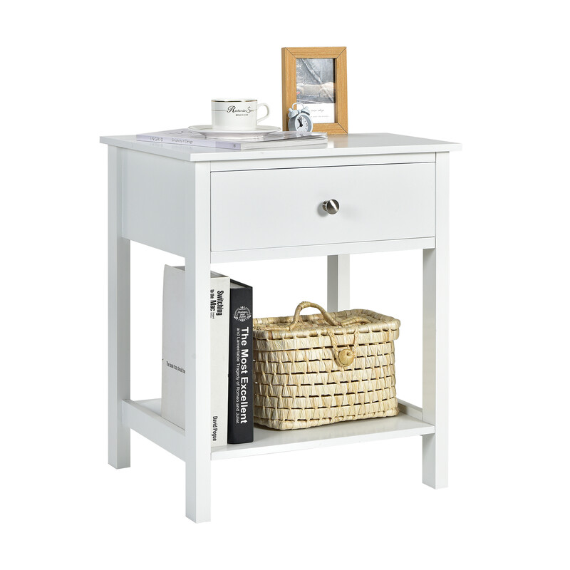 Natbord 2-pak hvid MDF 48x40x58 cm med skuffe og hylde