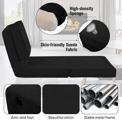 Sort 3-i-1 sofa med justerbar rygstøtte og mocklæder metalramme