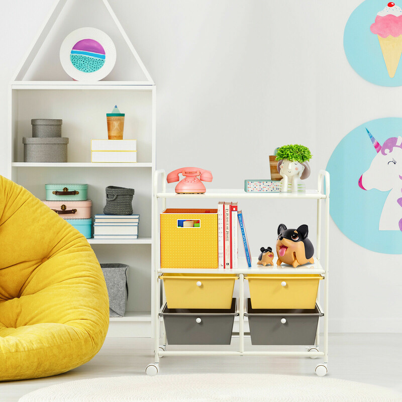 Trillevogn med fire skuffer jern plast 63x37x75 cm farverig til hjem