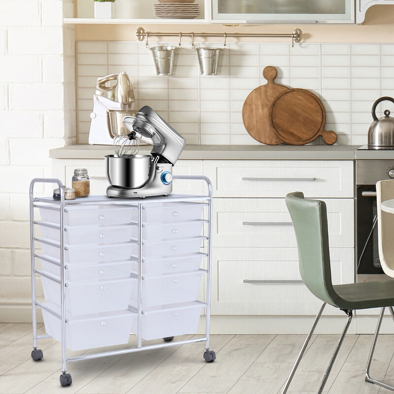 Rullevogn med metalramme 12 gennemsigtige plastkasser 64x38x75 cm