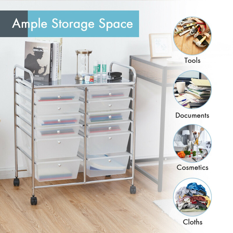 Rullevogn med metalramme 12 gennemsigtige plastkasser 64x38x75 cm