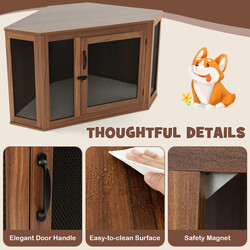 Hjørnehus til kæledyr brun trædesign PB metal 114x59x67 cm med pude