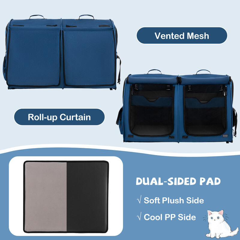 Kæledyrstelt med transporttaske hængekøje madras og kattebakke blå