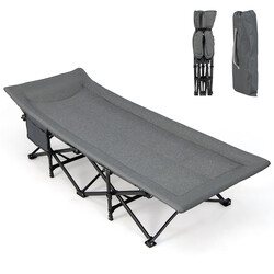 Campingmadras grå metalramme 190x68 cm 204 kg bæreevne ergonomisk hovedstøtte med sidelomme