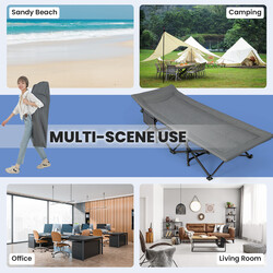 Campingmadras grå metalramme 190x68 cm 204 kg bæreevne ergonomisk hovedstøtte med sidelomme